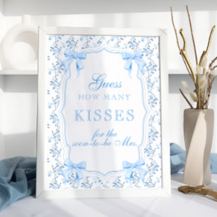Blue Bow Wie viele Kisses Brautparty Game Poster