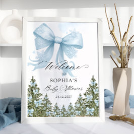Blue Bow Winter Baby Dusche Willkommen Poster