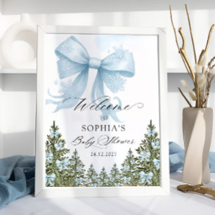 Blue Bow Winter Baby Dusche Willkommen Poster