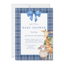 Blue Bow Woodland Animals Baby Dusche