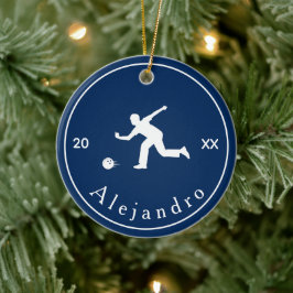 Blue Bowler Silhouette Player Coach Name & Year Keramik Ornament