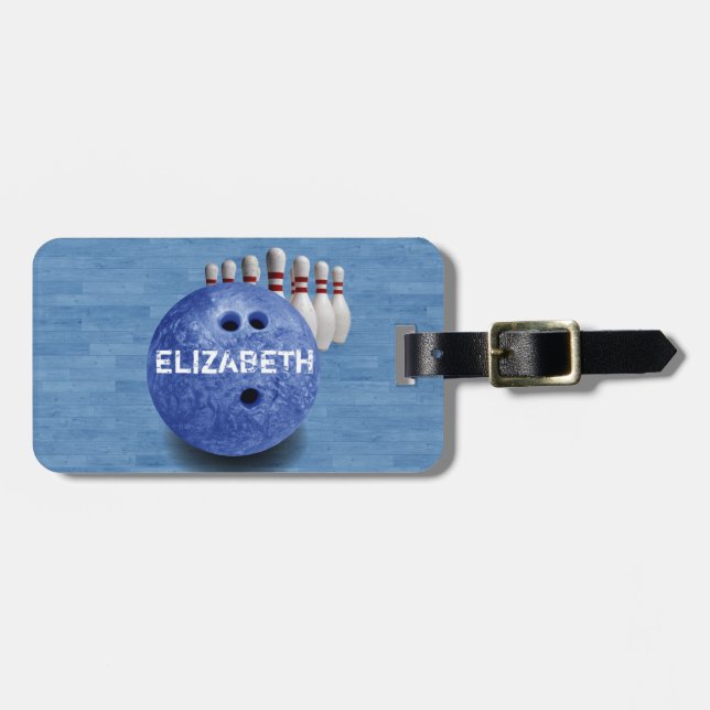 Blue Bowling Custom Ball Luggage Bag Gepäckanhänger (Vorderseite horizontal)