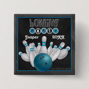Blue Bowling Party Button