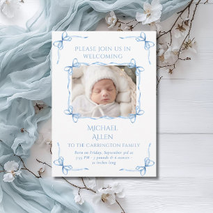 Blue Bows Baby Boy Foto Geburtskarte Ankündigung
