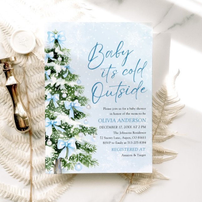 Blue Bows Baby It's Cold Outside Baby Dusche Einladung (Von Creator hochgeladen)
