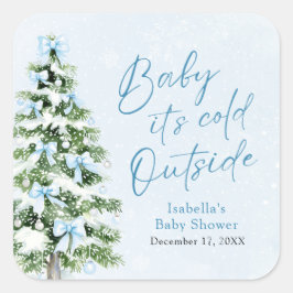 Blue Bows Boy Baby It's Cold Outside Baby Dusche Quadratischer Aufkleber