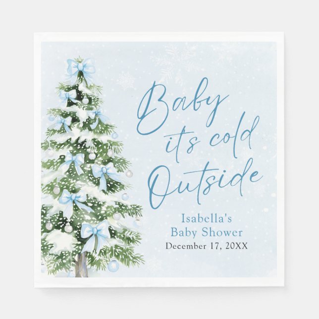 Blue Bows Boy Baby It's Cold Outside Baby Dusche Serviette (Vorderseite)