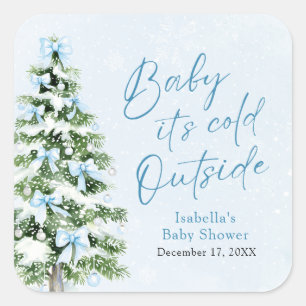 Blue Bows Boy Baby It's Cold Outside Baby Shower Quadratischer Aufkleber