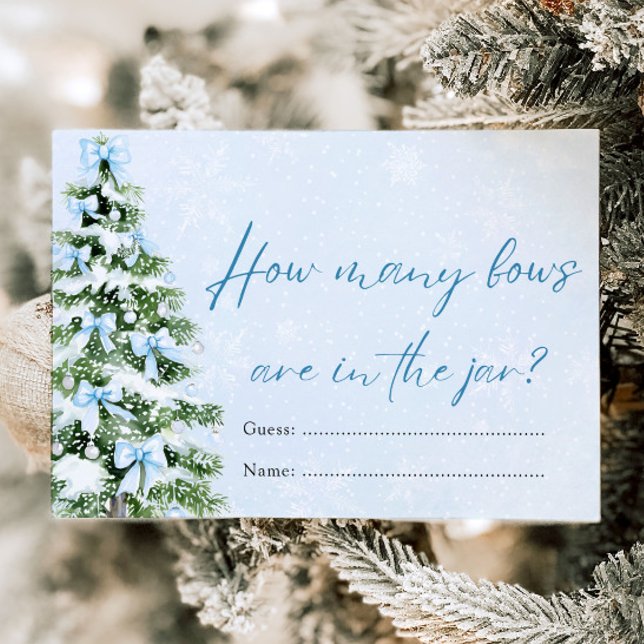 Blue Bows Christmas How Many Bows Baby Shower Game Einladung (Blue Bows Christmas How Many Bows Baby Shower Game)