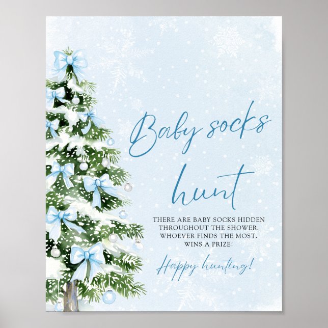 Blue Bows Christmas Tree Baby Socks Hunt Game Poster (Vorne)
