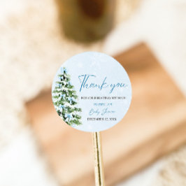 Blue Bows Christmas Tree Girl Winter Baby Shower Runder Aufkleber