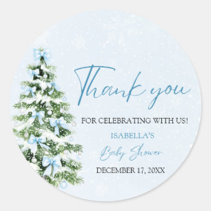 Blue Bows Christmas Tree Girl Winter Baby Shower Runder Aufkleber