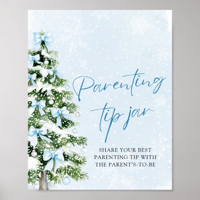 Blue Bows Christmas Tree Parenting Tip Jar Game Poster (Vorne)