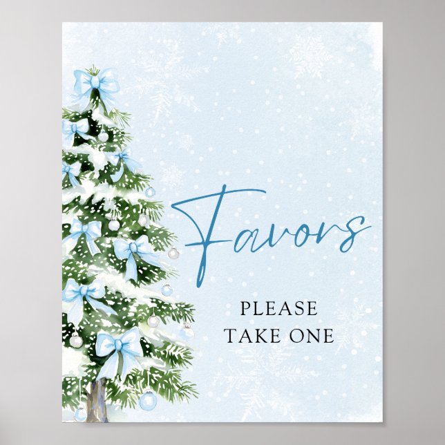 Blue Bows Christmas Tree Winter Baby Shower Favors Poster (Vorne)