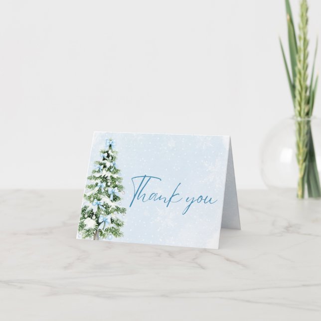 Blue Bows Christmas Tree Winter Thank you card Dankeskarte (Vorderseite)