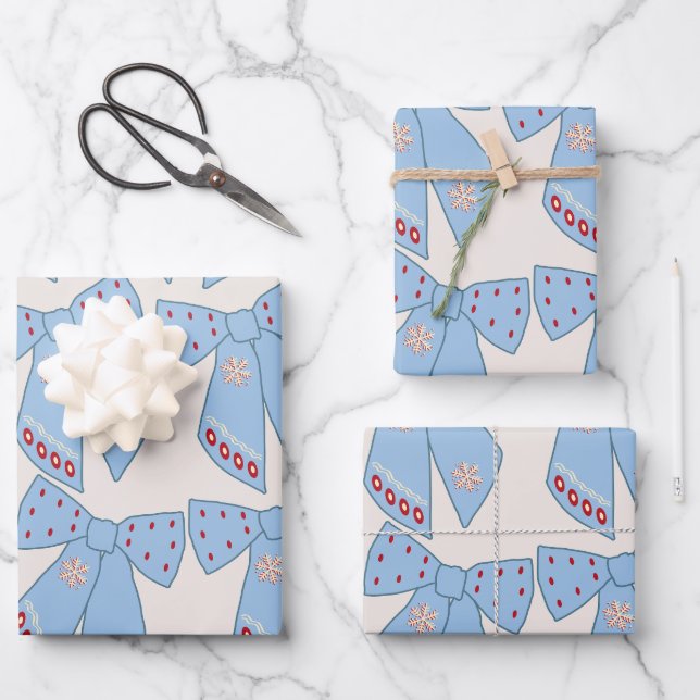 Blue Bows Coquette Geschenkpapier Set (Vorderseite)