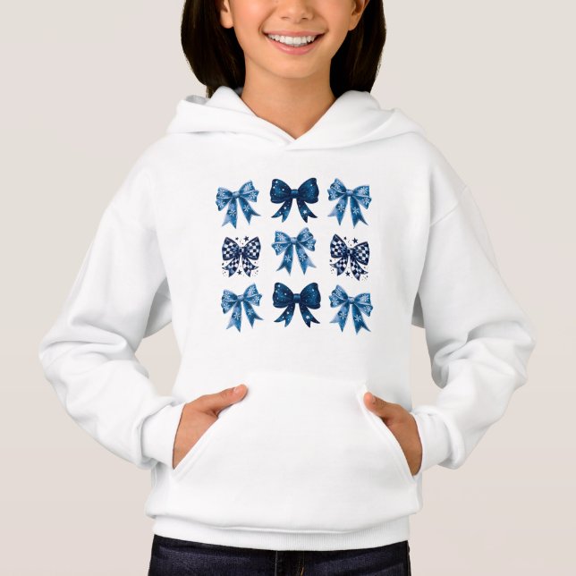 Blue Bows Preppy Coquette Ästhetik Hoodie (Vorderseite)