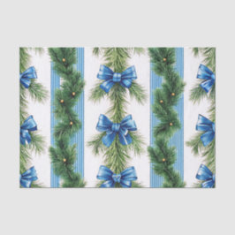 BLUE BOWS STRIPES & GREEN GARLAND SEIDENPAPIER