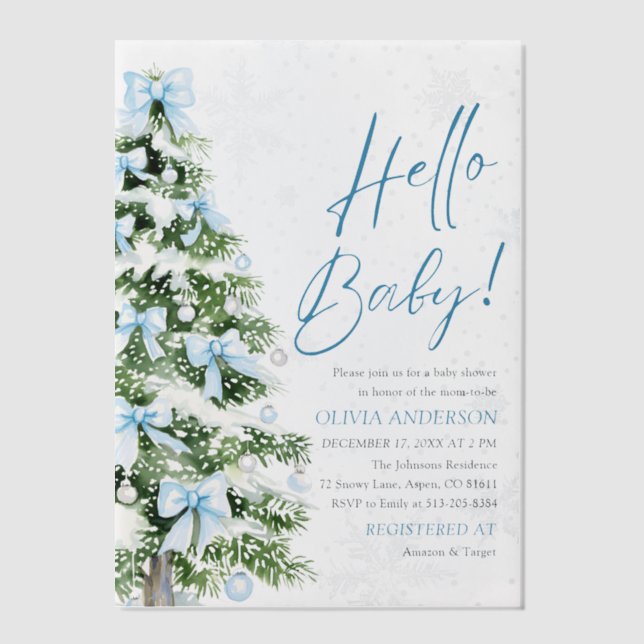 Blue Bows Weihnachtsbaum Hello Baby Shower (Vorderseite)