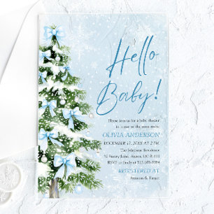 Blue Bows Weihnachtsbaum Hello Baby Shower Acryleinladungen