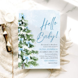 Blue Bows Weihnachtsbaum Hello Baby Shower Einladung