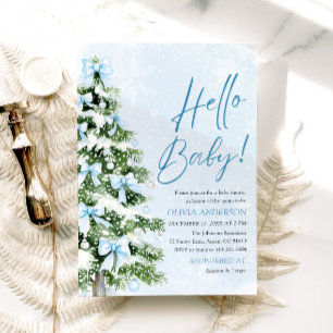 Blue Bows Weihnachtsbaum Hello Baby Shower Einladung