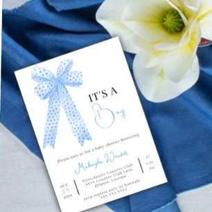 Blue BowTemplate Printabl Baby Boy Shower Einladung