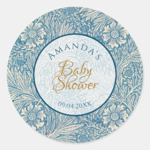Blue Boy Baby Dusche Blumenschrift Marigold Morris Runder Aufkleber