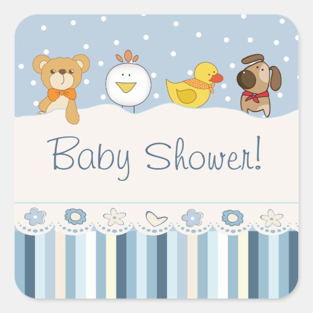 Blue Boy Baby Dusche Quadratischer Aufkleber (Vorderseite)