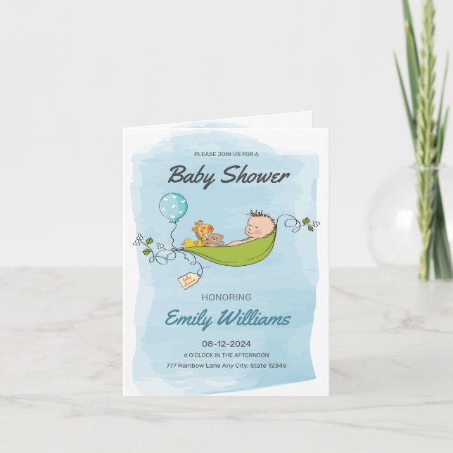 Blue Boy Baby Shower , es ist eine Baby-Dusche Einladung (Vorderseite)