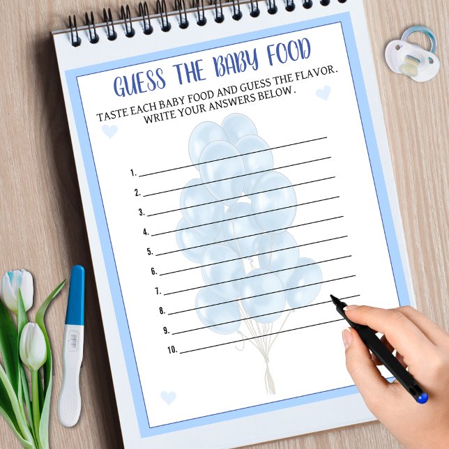 Blue Boy Balloon Food Ratings Baby Showspiel (Blue Boy Balloon Food Guessing Baby Shower Game)
