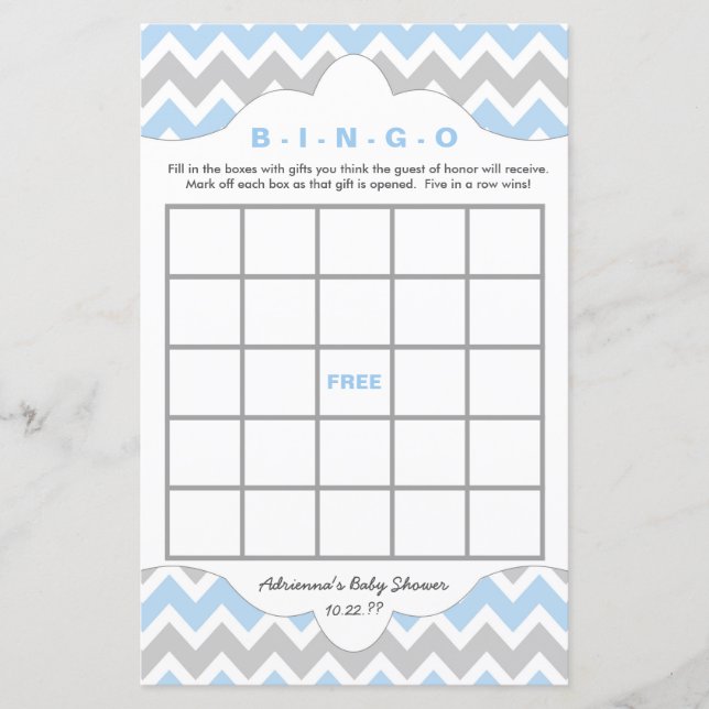 Blue BOY Bingo Bingo Pursuit Babydusche ZWEI SPIEL (Vorderseite)