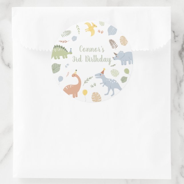 Blue Boy Boho Dinosaur Geburtstag Runder Aufkleber (Tasche)