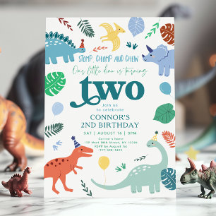 Blue Boy Dinosaur Blätter 2. Geburtstag Einladung