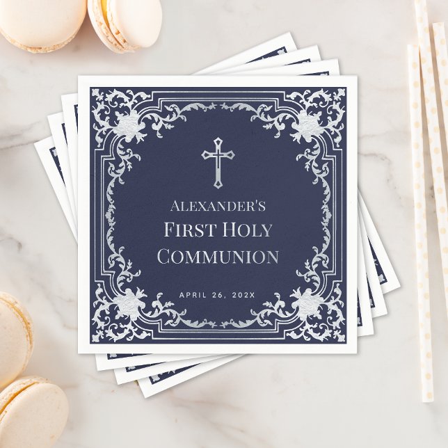 Blue Boy First Communion Elegante Imitate Silver Serviette (Von Creator hochgeladen)