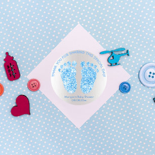 Blue Boy Glitzer Feet Baby Dusche Gefallen Vielen  Runder Aufkleber