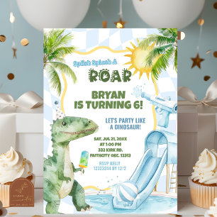Blue Boy Groovy Dinosaur Pool Geburtstagsparty Einladung