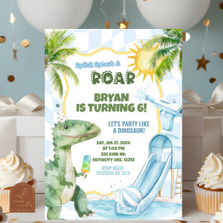 Blue Boy Groovy Dinosaur Pool Geburtstagsparty Einladung