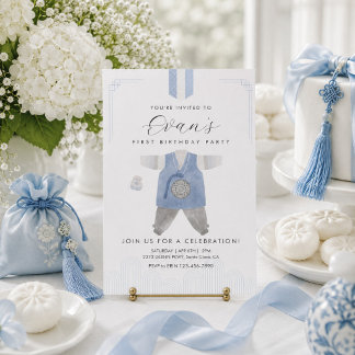 Blue Boy Hanbok Doljanchi der erste Geburtstag Einladung