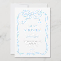 Blue Boy Hand Drawn Bow Baby Dusche Einladung