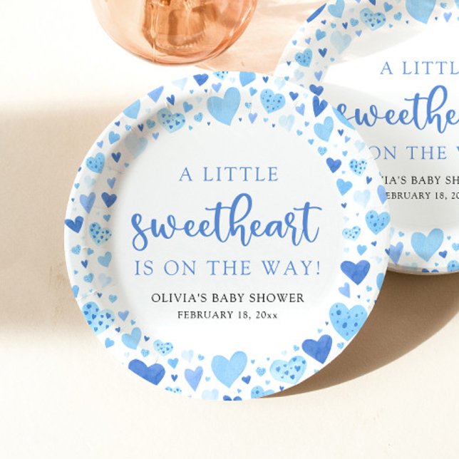 Blue Boy Little Sweetheart Valentine Baby Dusche Pappteller (Von Creator hochgeladen)