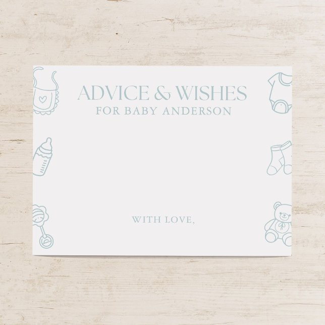 Blue Boy Minimal Baby Shower Advice and Wishes Begleitkarte (Von Creator hochgeladen)