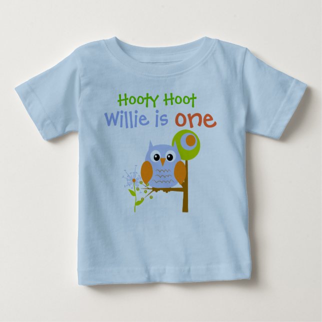 Blue Boy Owl Personalisierter GeburtstagsT - Shirt (Vorderseite)