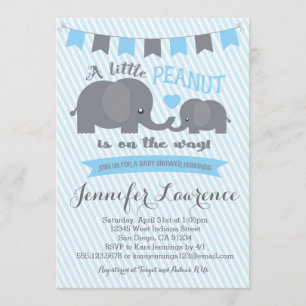 Blue Boy Peanut Elephant Baby Dusche Einladung