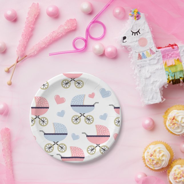 Blue Boy Pink Girl Baby Buggyen Paper Plate Party Pappteller (Party)