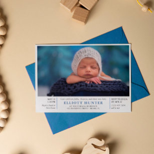 Blue Boy Post Birth Baby Dusche Foto Sip & See Einladung