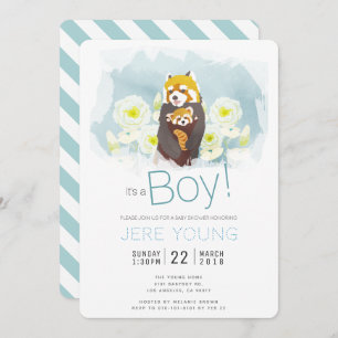 Blue Boy 'Red Panda' Baby Showcard Einladung