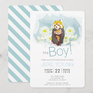 Blue Boy 'Red Panda' Baby Shower Einladungskarte Einladung