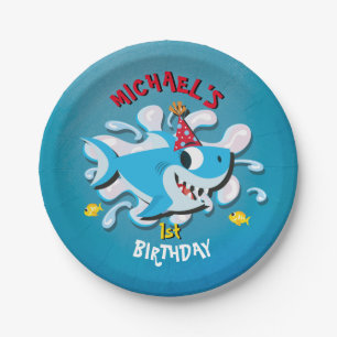 Blue Boy Shark Baby Geburtstagsparty Paper Plate Pappteller