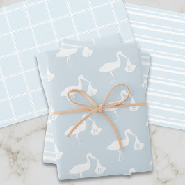 Blue Boy Stork Baby Dusche Packpapier Blätter